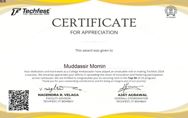 Mudassir Momin IIT TechFest 2024